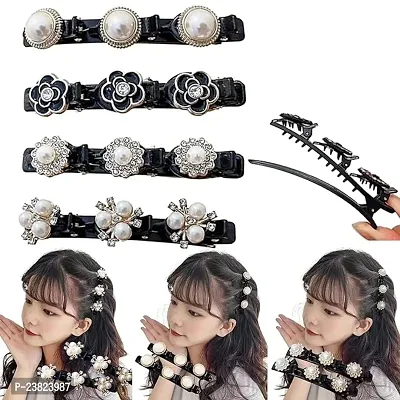 Pack of 2 Rhinestone Hair Styling Clip - Women Braided Flower Rhinestone Barrettes with,Women Hair Decor Long Hair Clips (2)