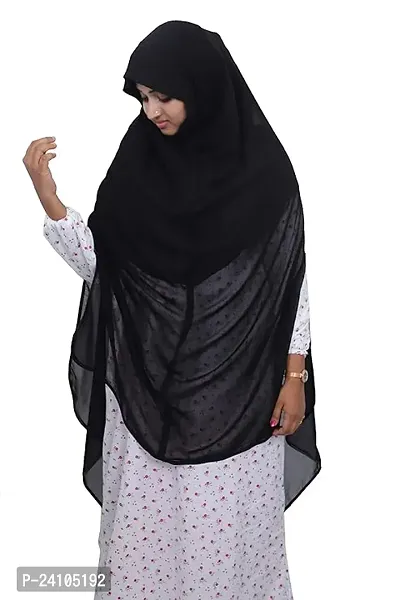Barakath Women Heavy Chiffon Double Layered Side Slit Open Hijab(black) with Piping Border-thumb0
