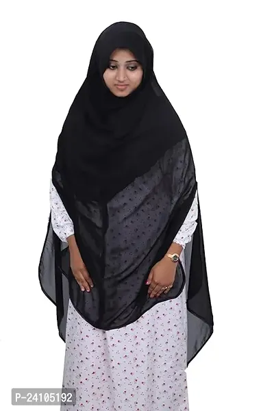 Barakath Women Heavy Chiffon Double Layered Side Slit Open Hijab(black) with Piping Border-thumb2