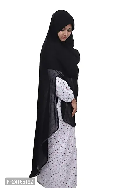 Barakath Women Heavy Chiffon Double Layered Side Slit Open Hijab(black) with Piping Border-thumb3