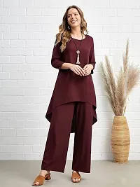 Barakath Solid High Low Hem Top  Wide Leg Pants Set-thumb1