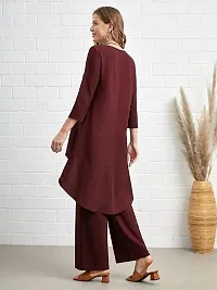 Barakath Solid High Low Hem Top  Wide Leg Pants Set-thumb4