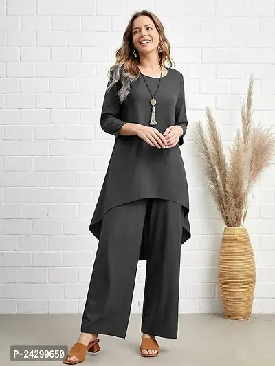 Barakath Solid High Low Hem Top  Wide Leg Pants Set-thumb2