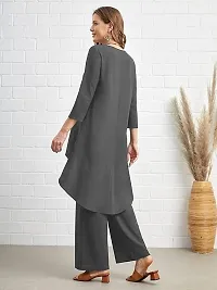 Barakath Solid High Low Hem Top  Wide Leg Pants Set-thumb4