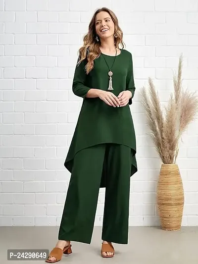 Barakath Solid High Low Hem Top  Wide Leg Pants Set-thumb4