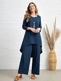 Barakath Solid High Low Hem Top  Wide Leg Pants Set-thumb3