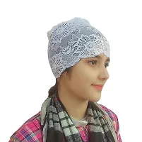 Hejabiya Cotton Lace/Net Hijab Cap Headband underscarf cap for women Multi Color Cap set of 2 (White and Pink) Combo Offer-thumb1