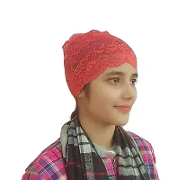 Hejabiya Cotton Lace/Net Hijab Cap Headband underscarf cap for women Multi Color Cap set of 2 (White and Pink) Combo Offer-thumb2