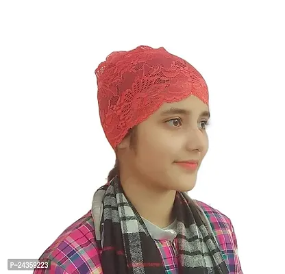 Hejabiya Cotton Lace/Net Hijab Cap Headband underscarf cap for women Multi Color Cap set of 2 (White and Pink) Combo Offer-thumb3