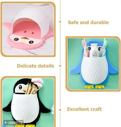 Multipurpose Penguin Design Toothbrush Holder Unique Wall Mounted Self Adhesive Storage Wall (Pack of 3)-thumb0