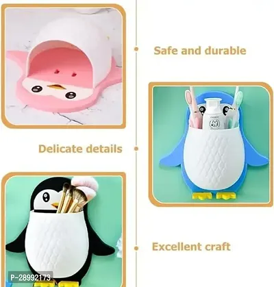 Multipurpose Penguin Design Toothbrush Holder Unique Wall Mounted Self Adhesive Storage Wall (Pack of 3)