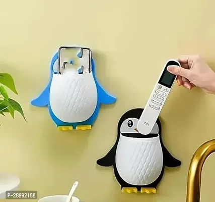 Multipurpose Penguin Design Toothbrush Holder Unique Wall Mounted Self Adhesive Storage Wall (Pack of 2)-thumb0