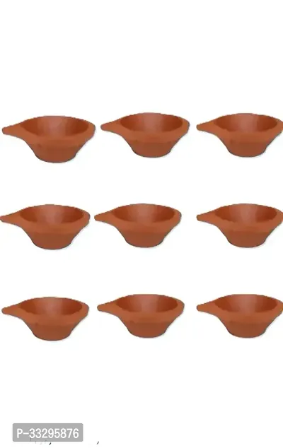 Decorative Handmade Terracotta Clay Diya For Puja And Festival- Pack Of 9-thumb0