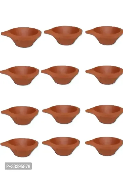 Decorative Handmade Terracotta Clay Diya For Puja And Festival- Pack Of 12-thumb0