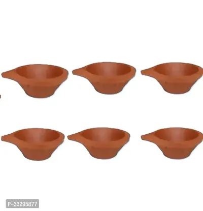 Decorative Handmade Terracotta Clay Diya For Puja And Festival- Pack Of 6-thumb0