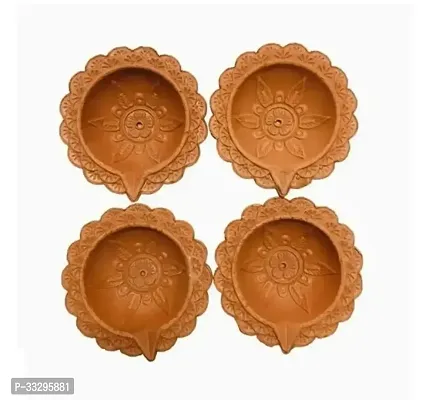 Decorative Handmade Terracotta Clay Diya For Puja And Festival- Pack Of 4-thumb0