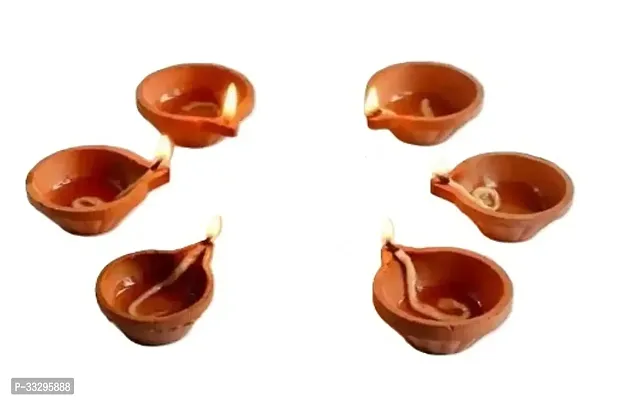 Decorative Handmade Terracotta Clay Diya For Puja And Festival- Pack Of 6