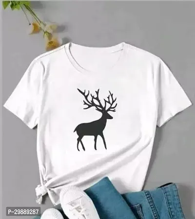 Elegant White Polycotton Printed Tshirt For Women