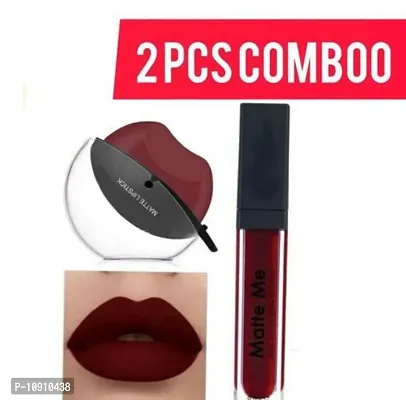 Combo Pack Of Waterproof Matte Lipstick And Apple Shape Lipstick Pack Of 2 Pcs-thumb0