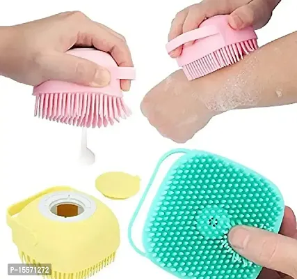 Body Scrubber with Soap Dispenser for Shower  Silicone Exfoliating Brushes  Soft Body Exfoliator  Bath Loofah for Babies  Kids  Women  Men and Pets (assorted color  Pack of 1)-thumb0