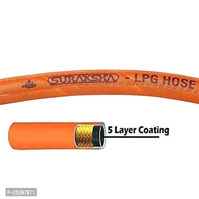 Suraksha LPG Hose 5 Layer Coating Gas Pipe -1.5 Meter - ISI Certified - 100 Percent Flame Resistant-Made with Reinforced Steel - 5 Year , Orange-thumb5