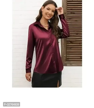 Elegant Maroon Satin Solid Shirt For Women-thumb0