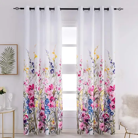 P23 3D Flowers Digital Printed Polyester Fabric Curtains for Bed Room Kids Room Living Room Color White Window/Door/Long Door (D.N.497) (4 x 5 Feet (Size: 48 x 60 Inch) Window, 2)