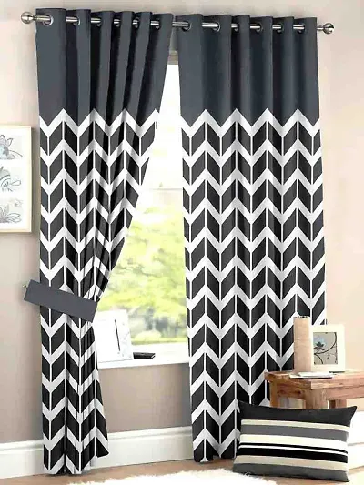 VIS 3D Zig Zag Digital Printed Polyester Fabric Curtain for Bed Room, Living Room Kids Room Color Gray Window/Door/Long Door (D.N. 646)