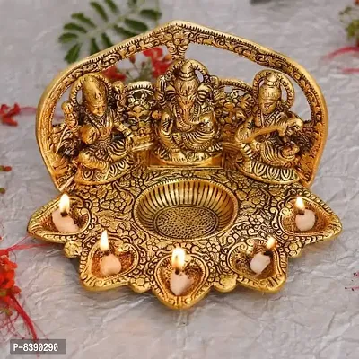 Religious Laxmi Ganesh Saraswati Showpieces with 5 Diyas-thumb0