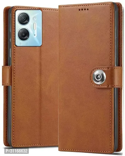 Classy Dual Protection Artificial Leather,Rubber Flip Cover For Infinix Hot 30 5GExecutive Brown-thumb0