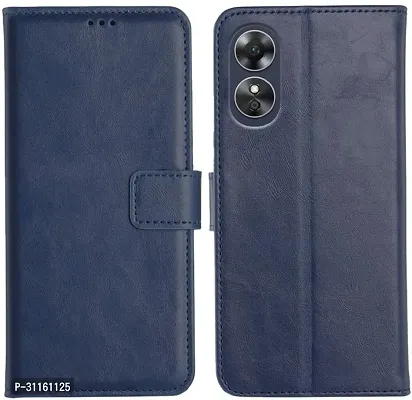 Coverblack Dual Protection Artificial Leather,Rubber Flip Cover For Oppo A18Navy Blue-thumb0