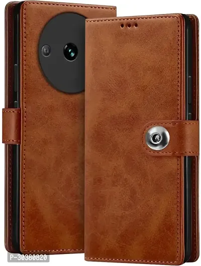 Coverblack Magnetic Case Artificial Leather,Rubber Flip Cover For Redmi A3 2024 ModelTan Brown-thumb0