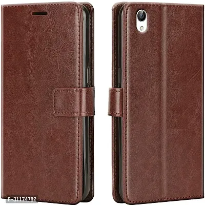 Classy Dual Protection Artificial Leather,Rubber Flip Cover For Tecno I5 Pro ,Tecno I7ProExecutive Brown-thumb0