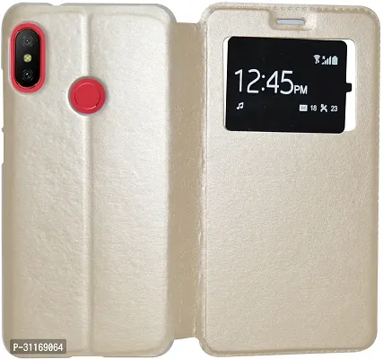 Classy Grip Case Artificial Leather,Plastic Flip Cover For Mi Redmi 6 ProGolden-thumb0