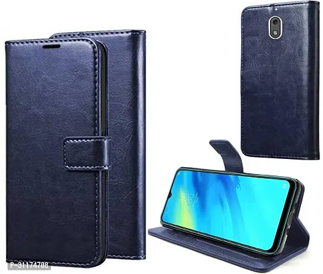 Classy Dual Protection Artificial Leather,Rubber Flip Cover For Nokia 3.1Navy Blue-thumb0