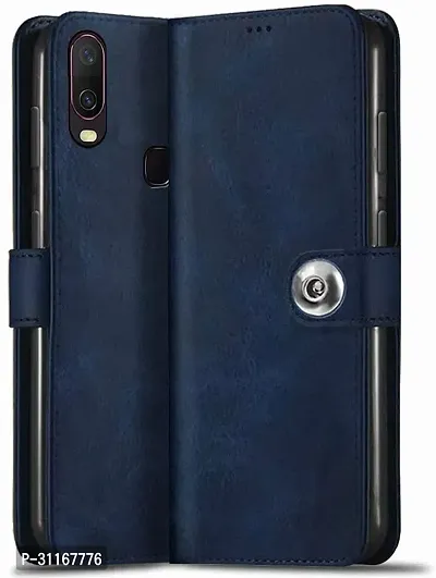 Classy Magnetic Case Artificial Leather,Silicon Flip Cover For Vivo 1906 , Y11Navy Blue-thumb2