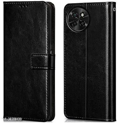 Coverblack Hybrid Tpu Artificial Leather,Silicon Flip Cover For Itel S665L , Itel_S23Black-thumb0