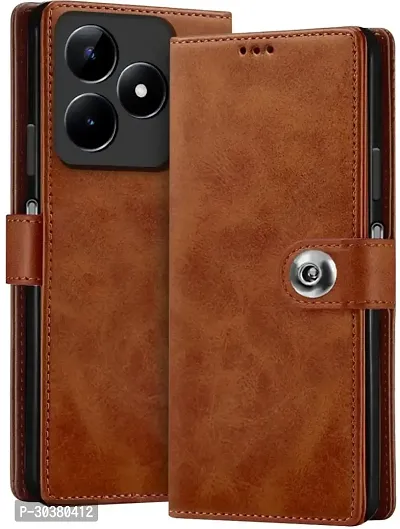 Coverblack Magnetic Case Artificial Leather,Rubber Flip Cover For Realme Narzo N53Executive Brown