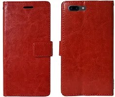 Classy Dual Protection Artificial Leather,Rubber Flip Cover For Apple Iphone 8 PlusVintage Red-thumb1