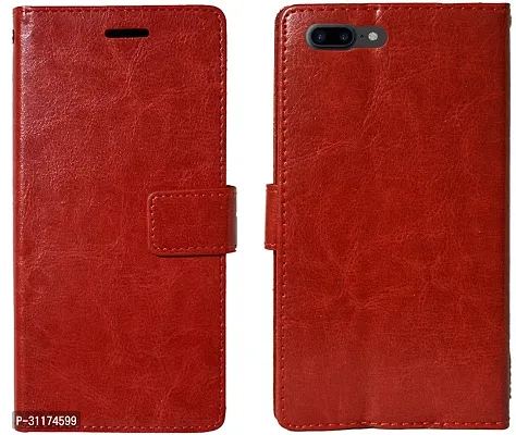 Classy Dual Protection Artificial Leather,Rubber Flip Cover For Apple Iphone 8 PlusVintage Red-thumb2