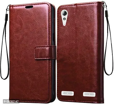 Coverblack Dual Protection Artificial Leather,Rubber Flip Cover For Lenovo A6010Plus , A6000Vintage Brown-thumb2