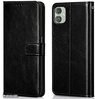 Coverblack Magnetic Case Artificial Leather,Rubber Flip Cover For Samsung Galaxy F14 5GVenom Black-thumb0