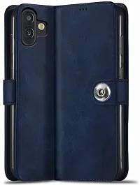 Classy Dual Protection Artificial Leather,Silicon Flip Cover For Samsung Smm136Bl , M13 5GNavy Blue-thumb1