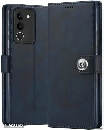 Coverblack Matte Finish Artificial Leather,Silicon Flip Cover For Vivo V2307 , Vivo_Y200 5GNavy Blue-thumb0