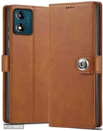 Classy Hybrid Tpu Artificial Leather,Silicon Flip Cover For Motorola Moto G04Vintage Brown-thumb0