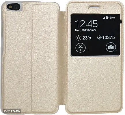 Classy Grip Case Artificial Leather,Plastic Flip Cover For Mi 5CGolden-thumb0