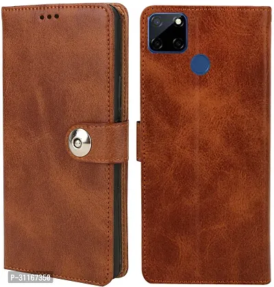 Classy Magnetic Case Artificial Leather,Rubber Flip Cover For Realme C12Executive Brown-thumb0