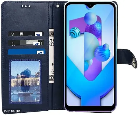 Classy Dual Protection Artificial Leather,Silicon Flip Cover For Realme Rmx3686 , 10Pro Plus 5GNavy Blue-thumb3