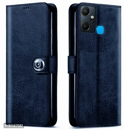 Classy Magnetic Case Artificial Leather,Rubber Flip Cover For Infinix Smart 6 PlusBlue-thumb0