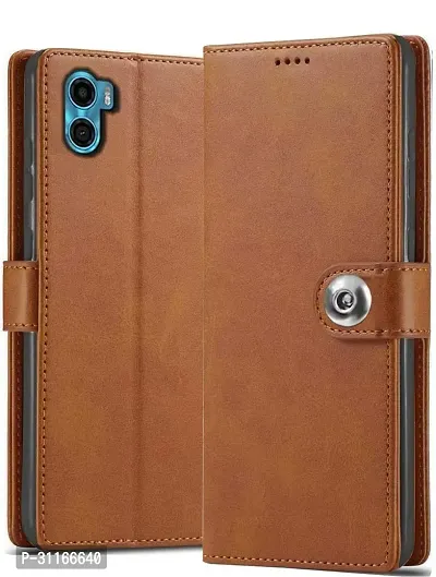 Classy Hybrid Tpu Artificial Leather,Rubber Flip Cover For Motorola Moto E32Vintage Brown-thumb0